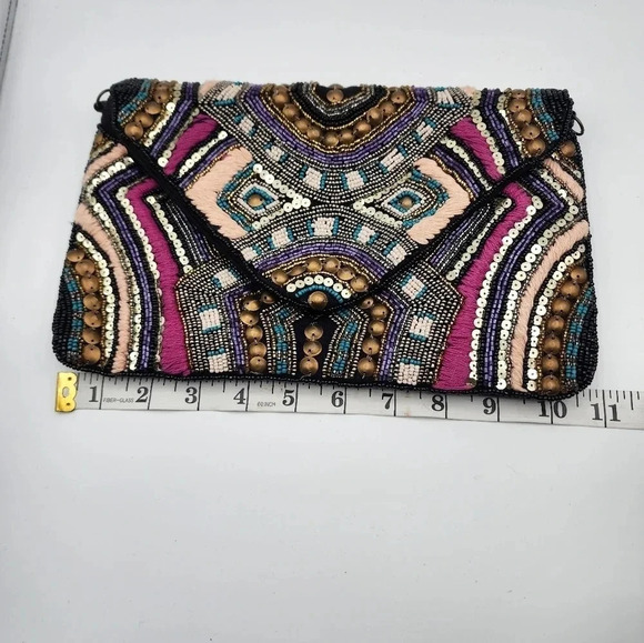 Women's Bohemian Beaded Clutch/Crossbody Bag Festival Summer Vacation Party - Picture 3 of 8